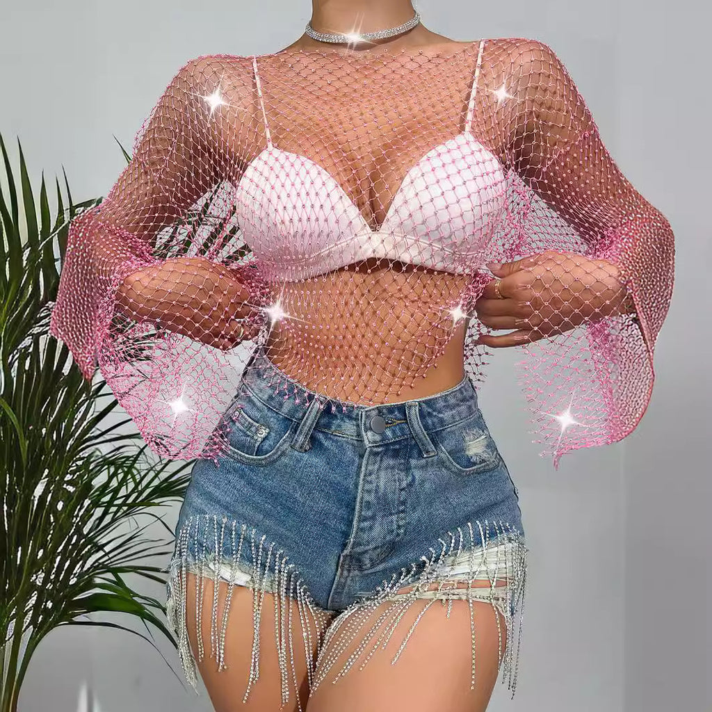 sexy women reticulation top long sleeve clubwear lingerie