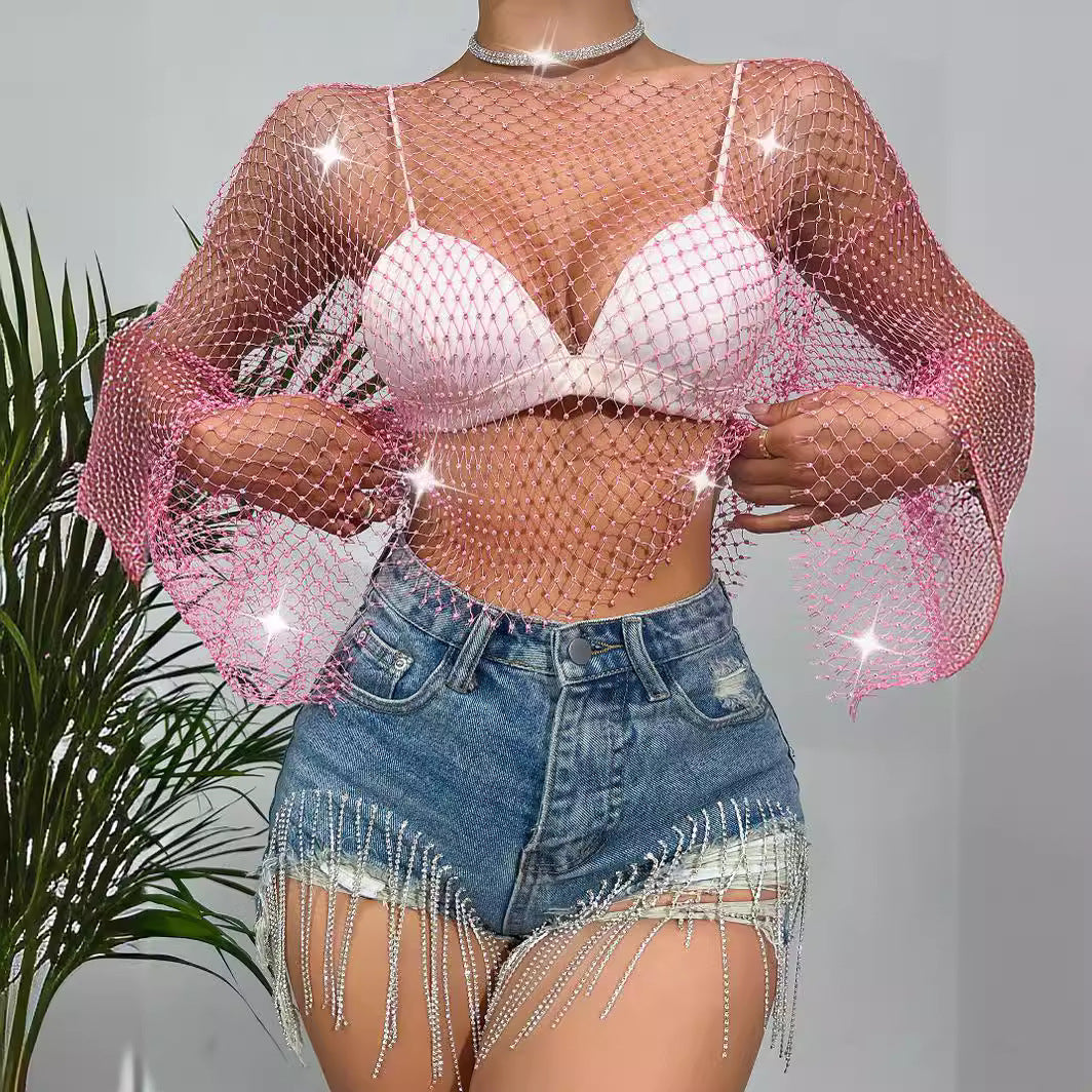 sexy women reticulation top long sleeve clubwear lingerie