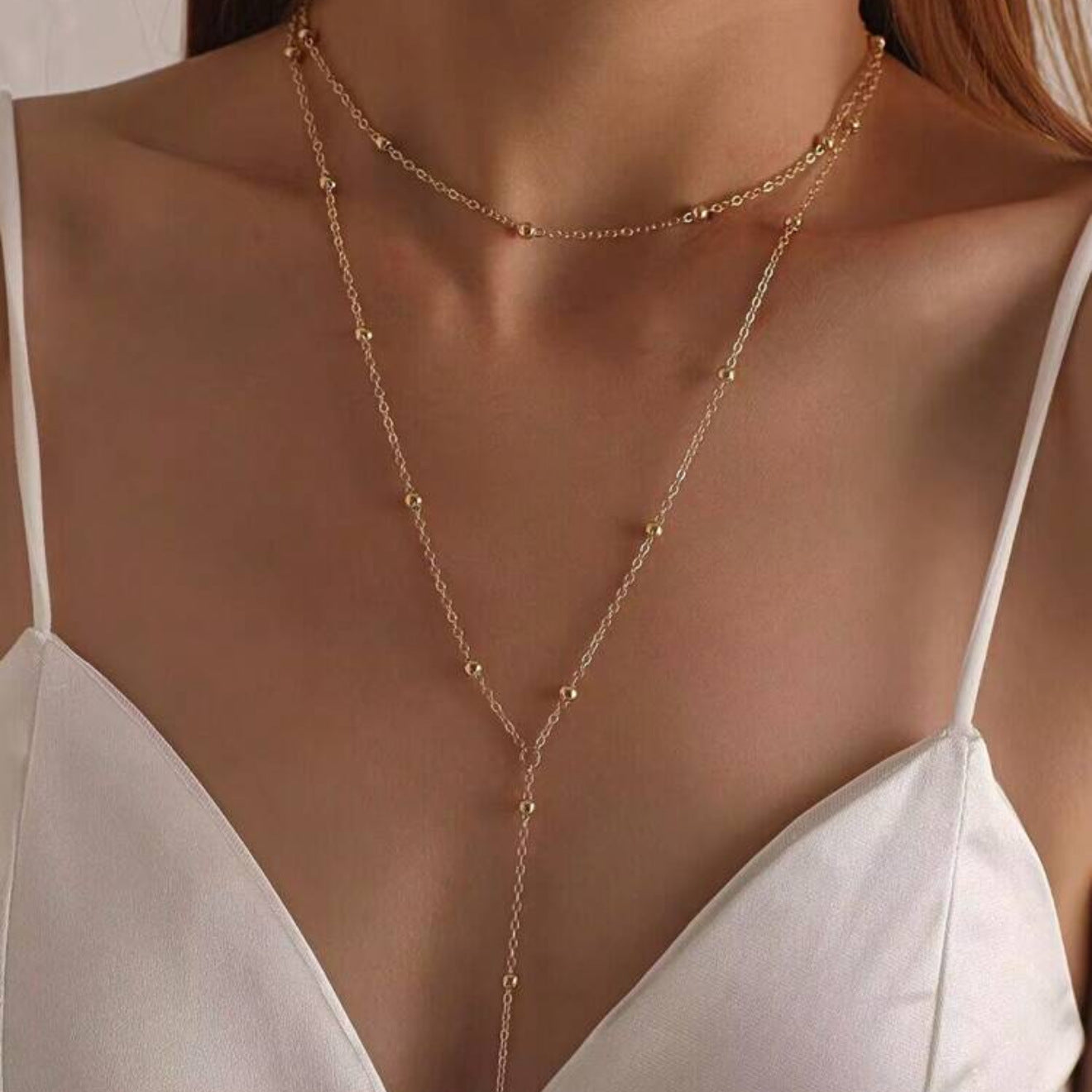 metal necklace ornament collarbone chain round bead entry lux advanced body chain bosom