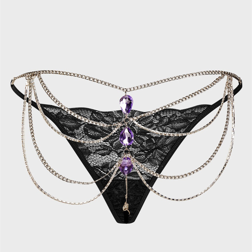 Sexy spicy girl joiot metal chain rhines tone women's thong panties